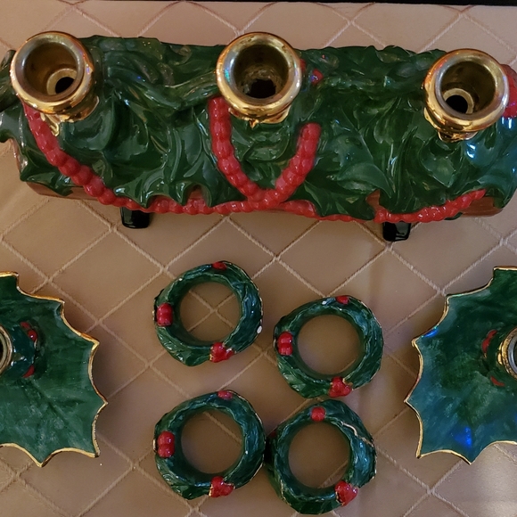 Holiday Vintage Yule Log Candle Holders And Napkin Rings Poshmark